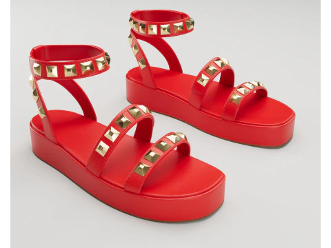 Sandálias com plataforma com tiras e tachas Wade Ecru Modelo 3D