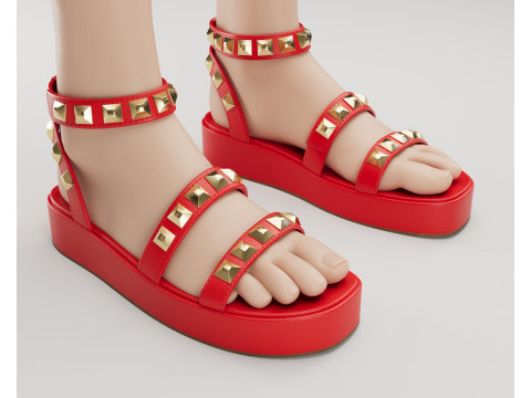 The Wade Ecru Studded Strappy Platform Sandals 3D 모델