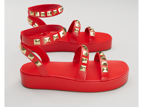 The Wade Ecru Studded Strappy Platform Sandals 3D 모델