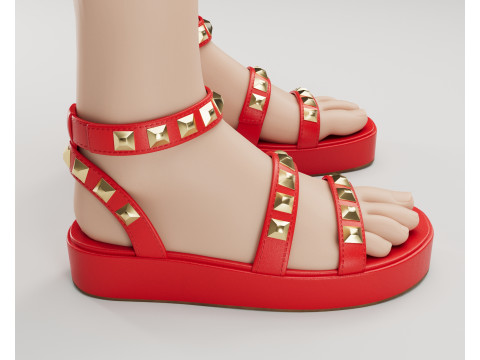 The Wade Ecru Studded Strappy Platform Sandals 3D 모델
