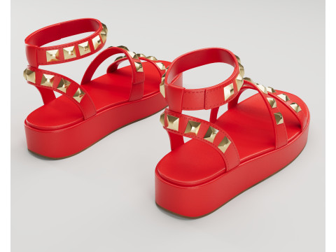 The Wade Ecru Studded Strappy Platform Sandals 3D 모델