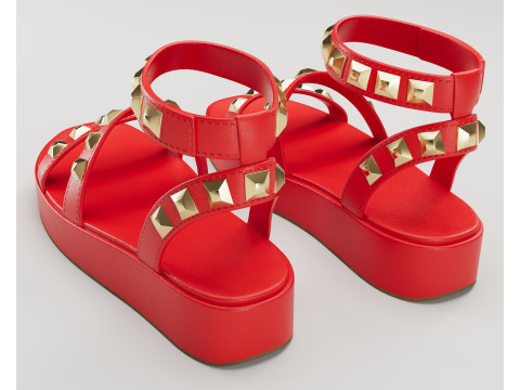 The Wade Ecru Studded Strappy Platform Sandals 3D 모델