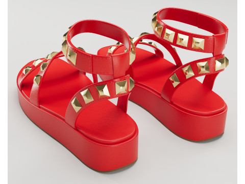 The Wade Ecru Studded Strappy Platform Sandals 3D 모델