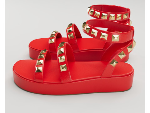 The Wade Ecru Studded Strappy Platform Sandals 3D 모델