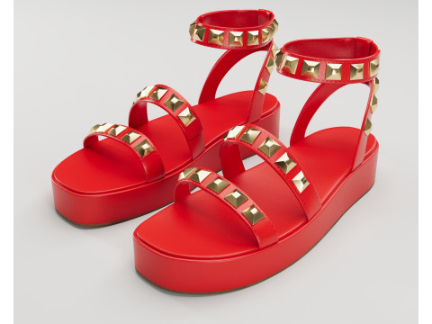 The Wade Ecru Studded Strappy Platform Sandals 3D 모델