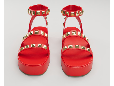 The Wade Ecru Studded Strappy Platform Sandals 3D 모델