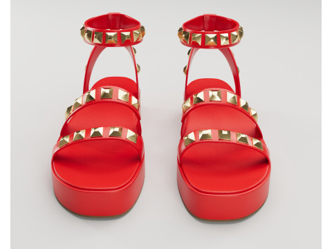 The Wade Ecru Studded Strappy Platform Sandals 3D 모델