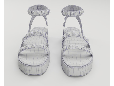 The Wade Ecru Studded Strappy Platform Sandals 3D 모델