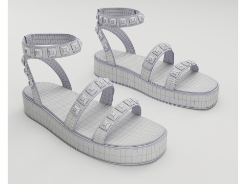 The Wade Ecru Studded Strappy Platform Sandals 3D 모델