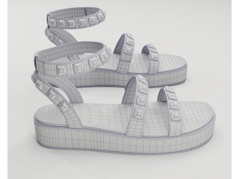 The Wade Ecru Studded Strappy Platform Sandals 3D 모델
