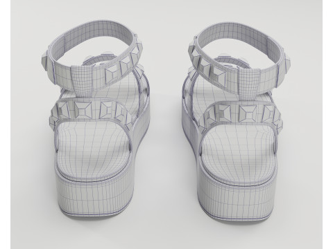The Wade Ecru Studded Strappy Platform Sandals 3D 모델