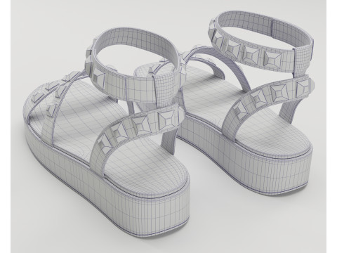 The Wade Ecru Studded Strappy Platform Sandals 3D 모델