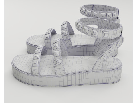 The Wade Ecru Studded Strappy Platform Sandals 3D 모델