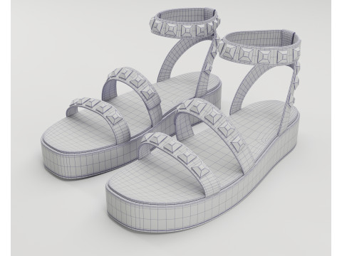 The Wade Ecru Studded Strappy Platform Sandals 3D 모델