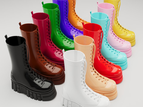 Battle boots on high platform collection 3D 모델