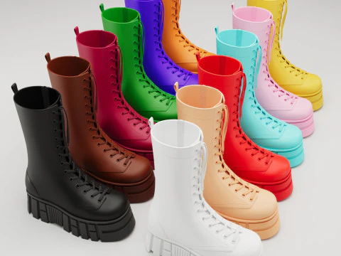 Battle boots on high platform collection 3D Model