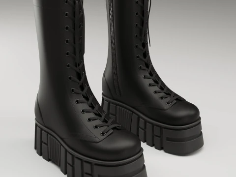 Battle boots on high platform collection 3D Model