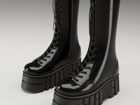 Battle boots on high platform collection 3D Model
