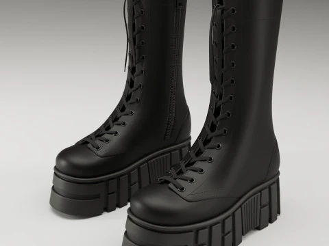 Battle boots on high platform collection 3D Model