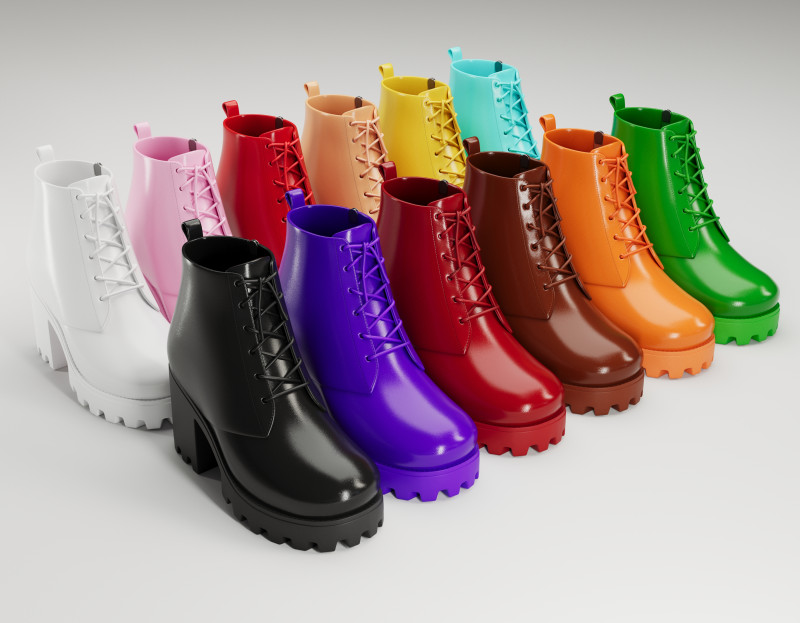 Collection chunky canvas lace up suede and leather combat boots 3Dモデル .c4d .max .obj .3ds .fbx .stl .blend 