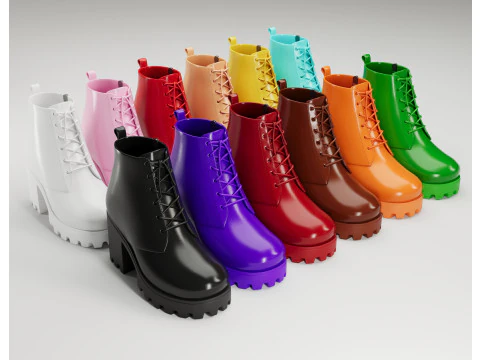 Cole&ccedil;&atilde;o de botas de combate em camur&ccedil;a e couro com cadar&ccedil;o em lona grossa Modelo 3D