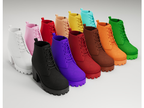 Collection chunky canvas lace up suede and leather combat boots 3Dモデル