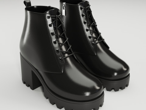 Collection chunky canvas lace up suede and leather combat boots 3Dモデル