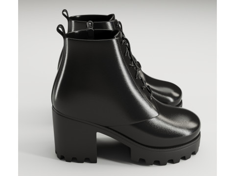 Collection chunky canvas lace up suede and leather combat boots 3Dモデル