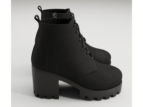 Collection chunky canvas lace up suede and leather combat boots 3Dモデル