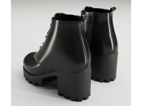 Collection chunky canvas lace up suede and leather combat boots 3Dモデル