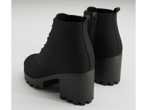 Collection chunky canvas lace up suede and leather combat boots 3Dモデル