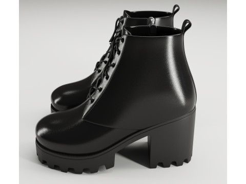 Collection chunky canvas lace up suede and leather combat boots 3Dモデル