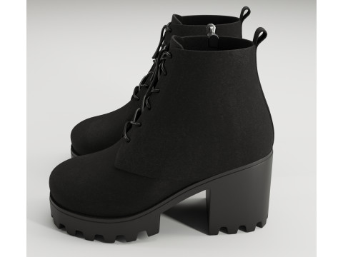 Collection chunky canvas lace up suede and leather combat boots 3Dモデル