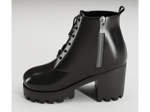 Collection chunky canvas lace up suede and leather combat boots 3Dモデル