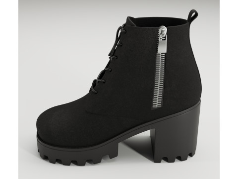 Collection chunky canvas lace up suede and leather combat boots 3Dモデル