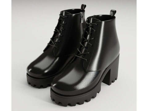 Collection chunky canvas lace up suede and leather combat boots 3Dモデル