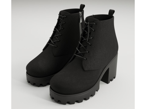 Collection chunky canvas lace up suede and leather combat boots 3Dモデル