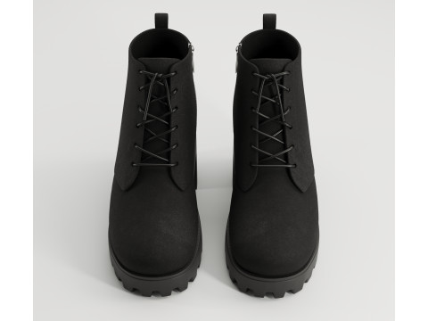 Collection chunky canvas lace up suede and leather combat boots 3Dモデル