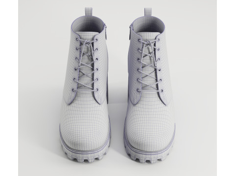Collection chunky canvas lace up suede and leather combat boots 3Dモデル