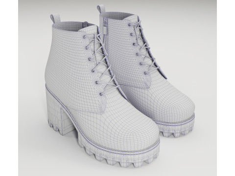 Collection chunky canvas lace up suede and leather combat boots 3Dモデル