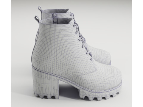 Collection chunky canvas lace up suede and leather combat boots 3Dモデル
