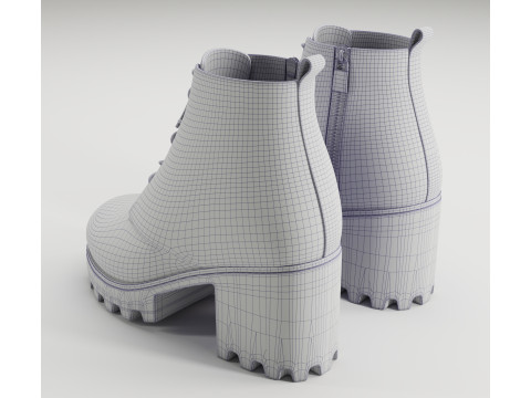 Collection chunky canvas lace up suede and leather combat boots 3Dモデル
