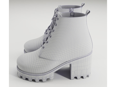 Collection chunky canvas lace up suede and leather combat boots 3Dモデル