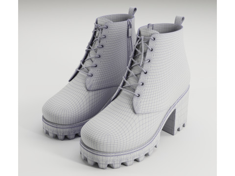 Collection chunky canvas lace up suede and leather combat boots 3Dモデル