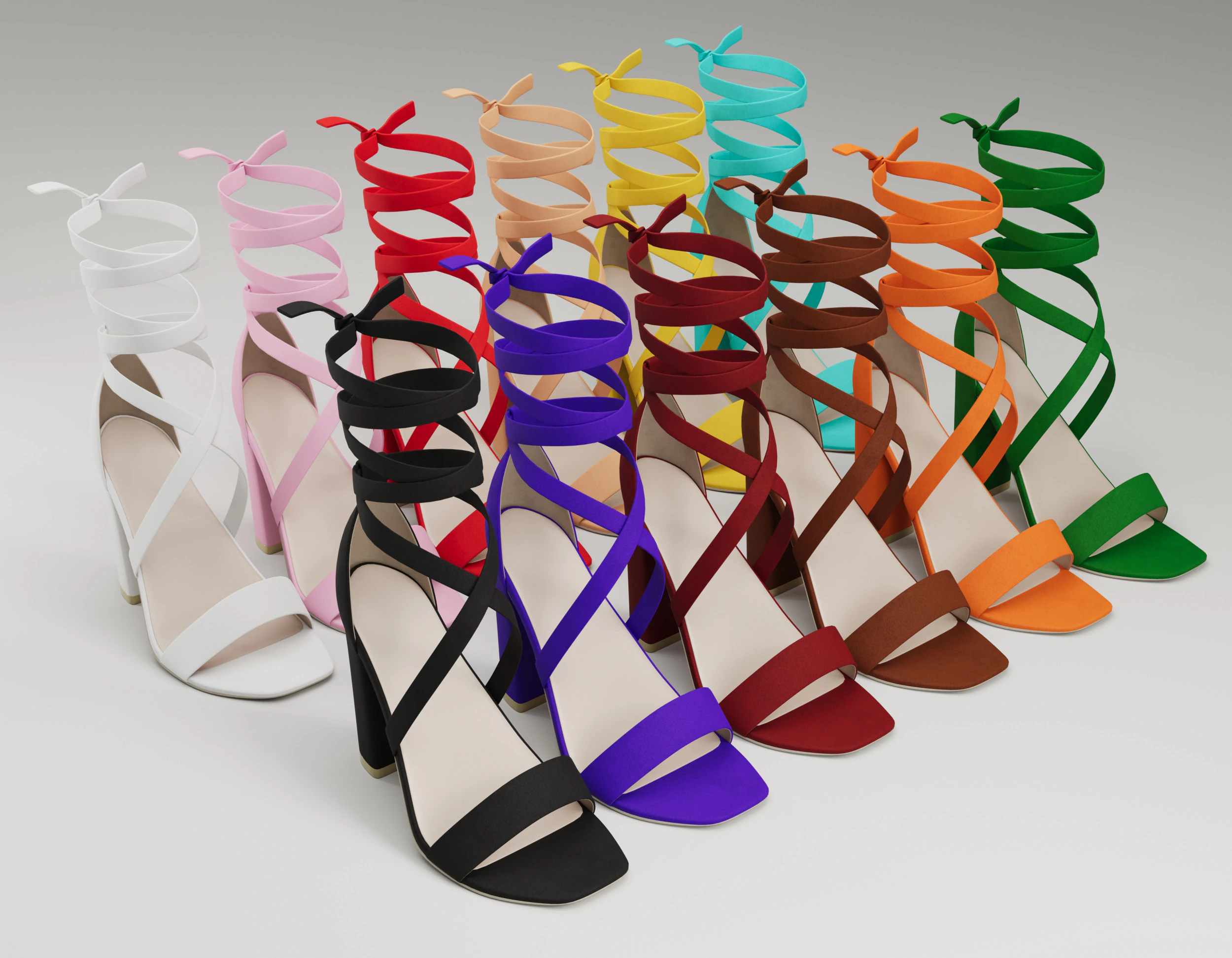 Strappy suede heels collection 3D Model .c4d .max .obj .3ds .fbx .stl .blend 