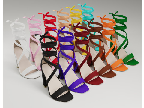 Strappy suede heels collection 3D Model