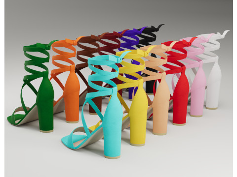Strappy suede heels collection 3D Model