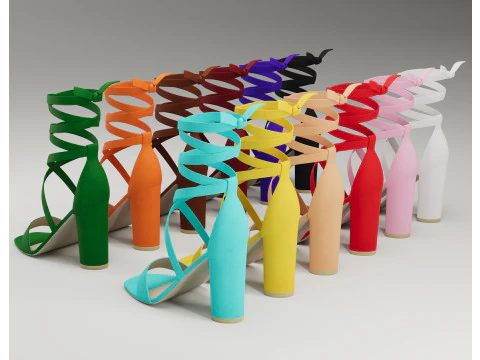 Strappy suede heels collection 3D Model
