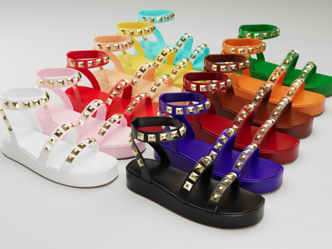 The Wade Ecru Studded Strappy Platform Sandals collection 3D Model