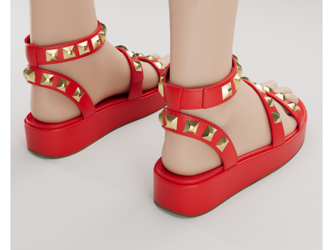 The Wade Ecru Studded Strappy Platform Sandals collection 3D Model